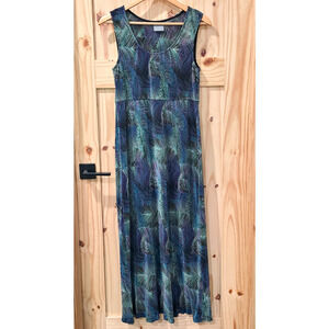 Rabbit Designs Maxi Dress Stretchy Ribbed Textured Abstract Palm Leaf Size 14M